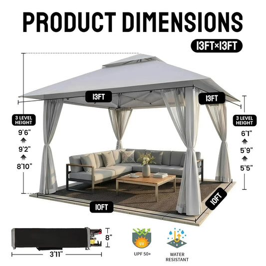 13×13 Waterproof Canopy Tent – Large Pop‑Up Outdoor Shade Shelter for Patio & Backyard