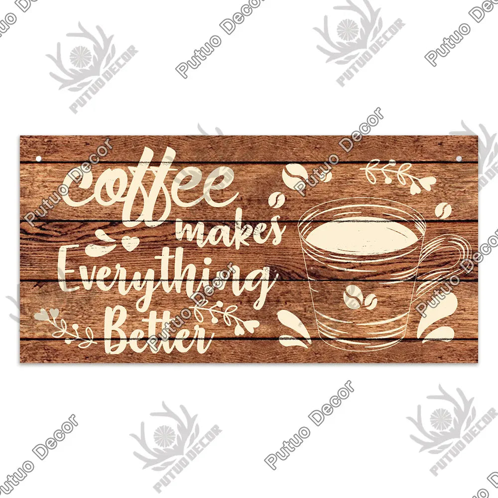 Decor Coffee Wooden Signs - Plaque Wood Plate Rustic Hanging for Cafe, Bar, or Kitchen