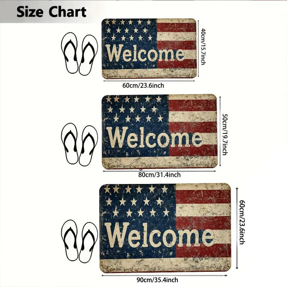 American Flag Modern Doormat - Patriotic Non-Slip Floor Mat for Entry or Kitchen (Multiple sizes)
