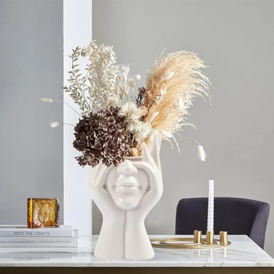 Female Head Ceramic Vase – Modern White Sculptural Face Vase for Home, Garden & Living Room Décor