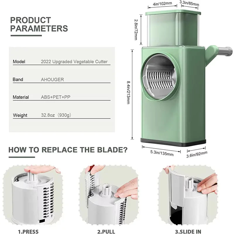 Rotary Cheese Grater 6 in 1 Hand Crank Vegetable Slicer Shredder - Veggie Slicer Grater Nut Chopper for Kitchen