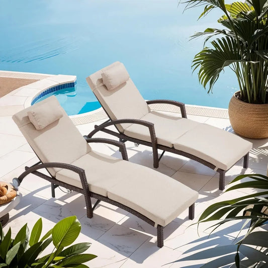 Lounge Chairs Set of 2 – Adjustable Backrest Outdoor Recliners