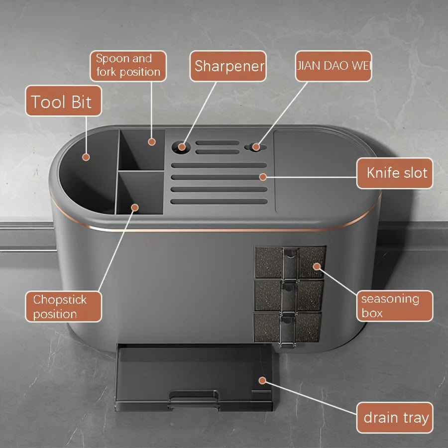 Multifunctional Kitchen Utensil Holder/Storage Rack with Drain Tray & Seasoning Box for Kitchen Countertop