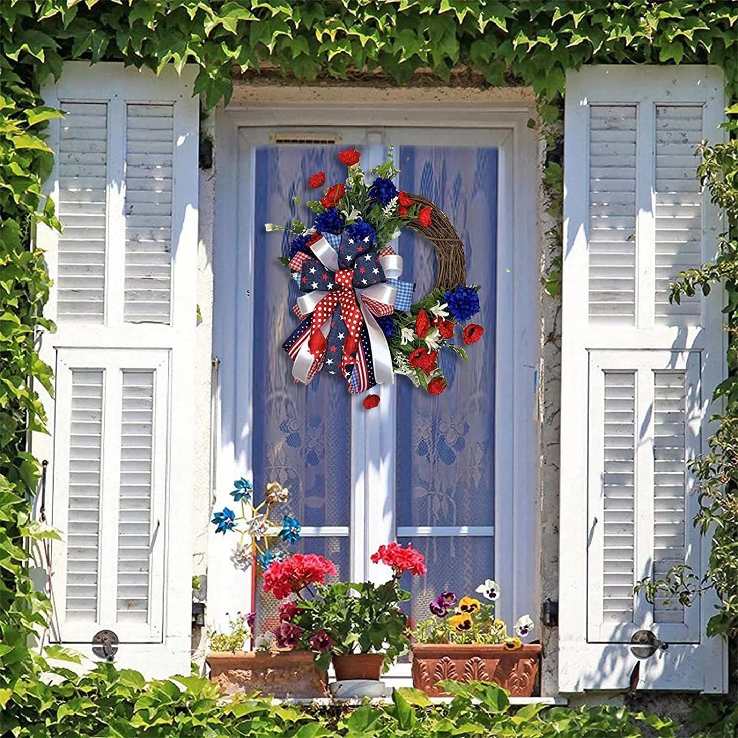 4th of July Wreath for Front Door – 17.7" Patriotic Independence Day & Memorial Day Handmade Door Wreath