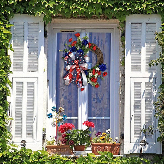 4th of July Wreath for Front Door – 17.7" Patriotic Independence Day & Memorial Day Handmade Door Wreath