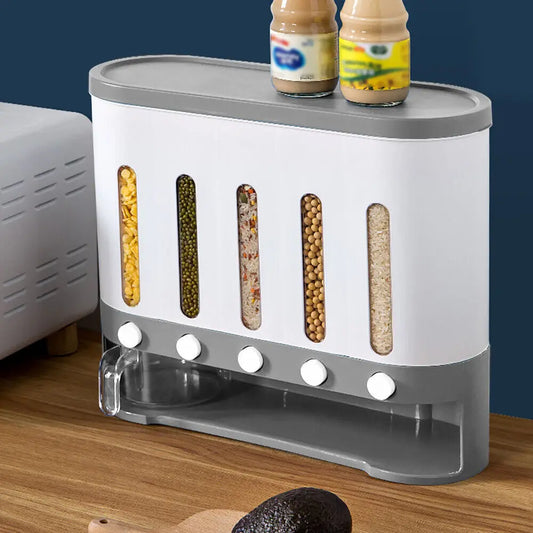 Wall-Mounted Dry Food Storage Dispenser Large Capacity Airtight Cereal & Grain Organizer with Removable Compartments
