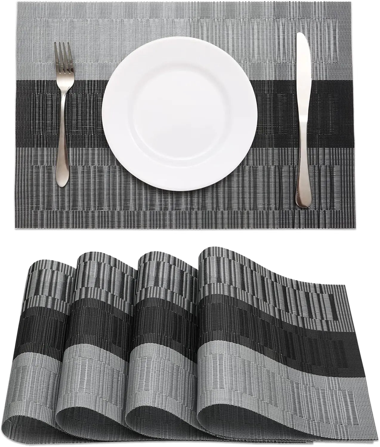 Set of 4 Heat-Resistant Washable Place Mats, Non-Slip Vinyl Woven Table Mats for Kitchen Dining Indoor Outdoor Decoration