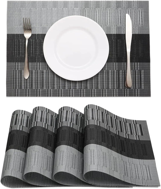 Set of 4 Heat-Resistant Washable Place Mats, Non-Slip Vinyl Woven Table Mats for Kitchen Dining Indoor Outdoor Decoration