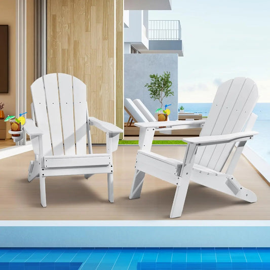 Foldable Adirondack Chair 2 Pack with Cup Holders,  All Weather