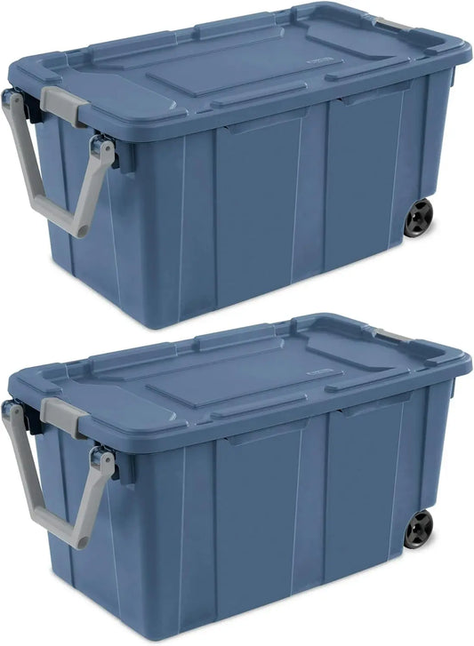 40‑Gallon Plastic Storage Box with Wheels – Heavy‑Duty Industrial Tote (2‑Pack)