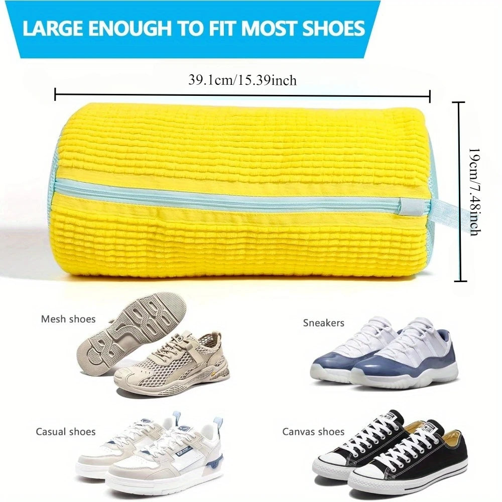 Durable Shoe Washing Machine Bag for All Shoe Types-Yellow with Blue Zipper, Ideal for Sneakers and Casual Shoes