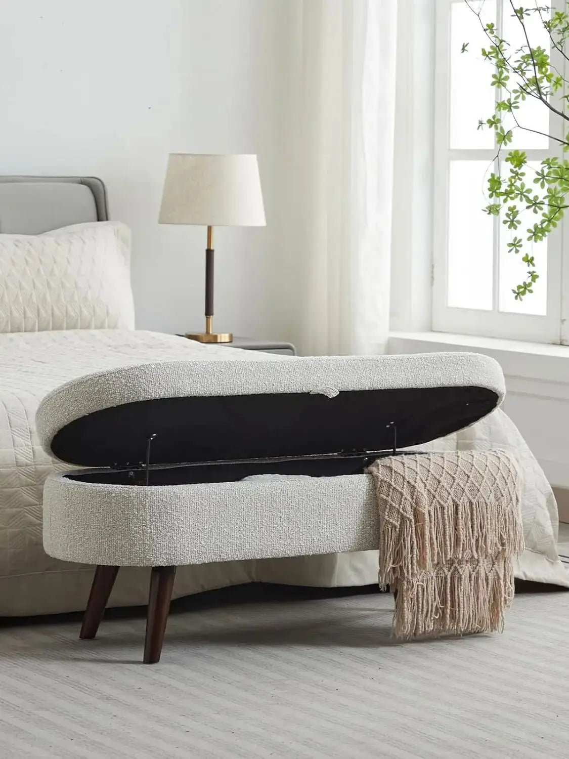 44" Storage Ottoman Bench, 300Lb. Capacity, Upholstered with Wood Legs