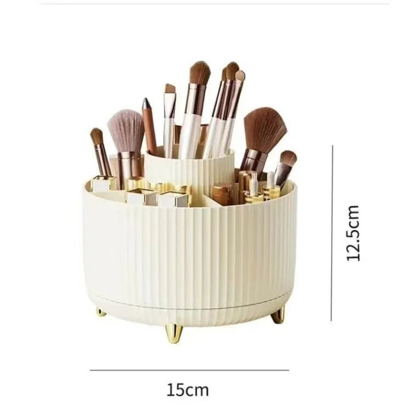 360° Rotating Makeup Organizer with 5 Compartments - Multi-Functional Holder for Brushes