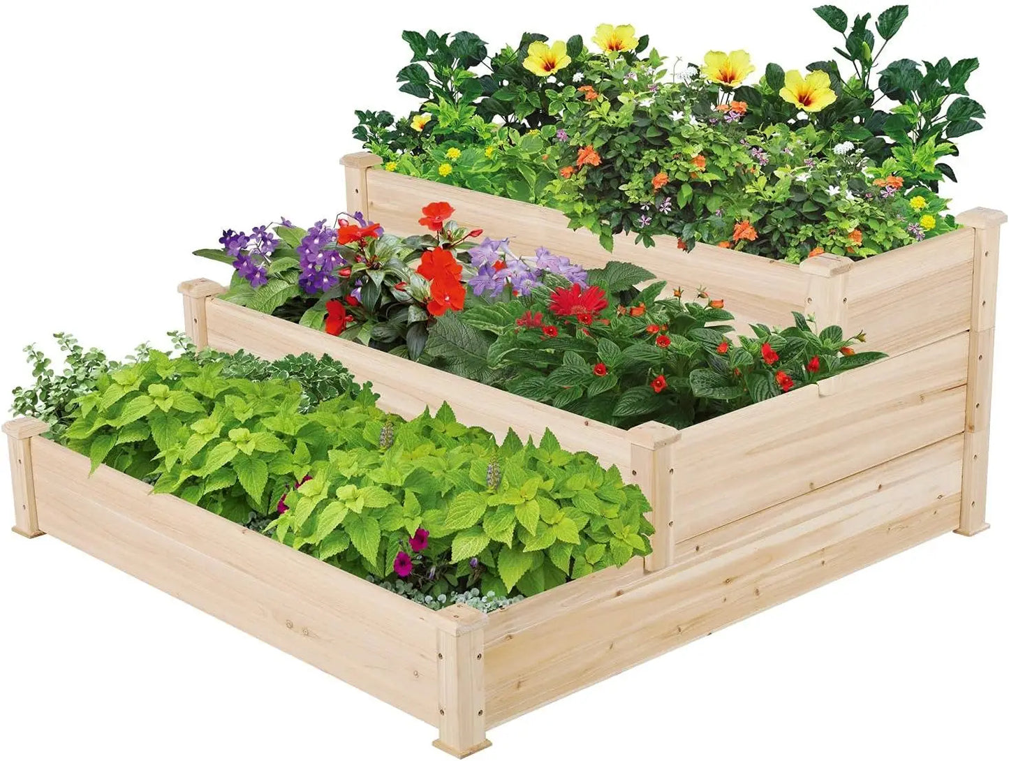 3‑Tier Elevated Wooden Garden Bed – Raised Planter Boxes for Vegetables, Herbs & Flowers