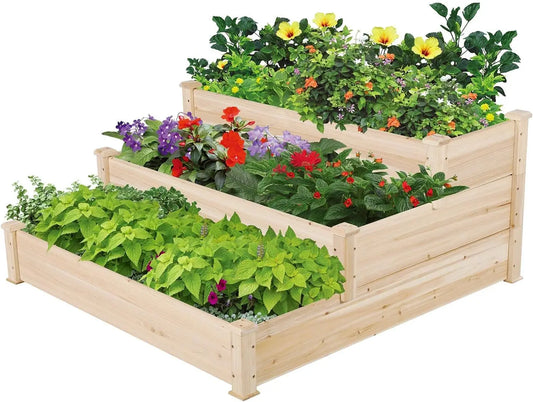 3‑Tier Elevated Wooden Garden Bed – Raised Planter Boxes for Vegetables, Herbs & Flowers