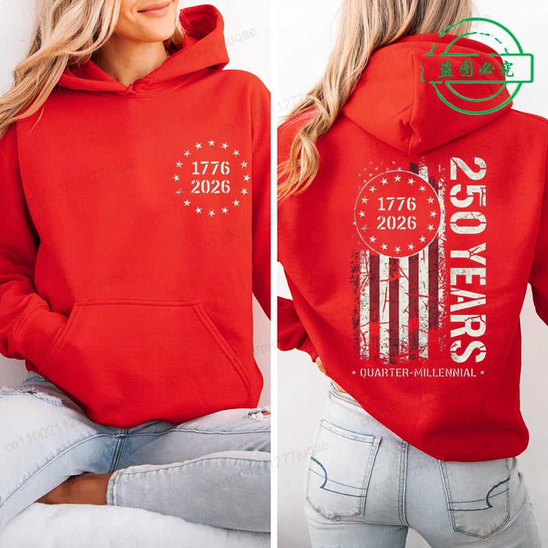 America 250th Anniversary Printed Women/Men Hoodies Sportwear - Fleece Hoodie 1776–2026
