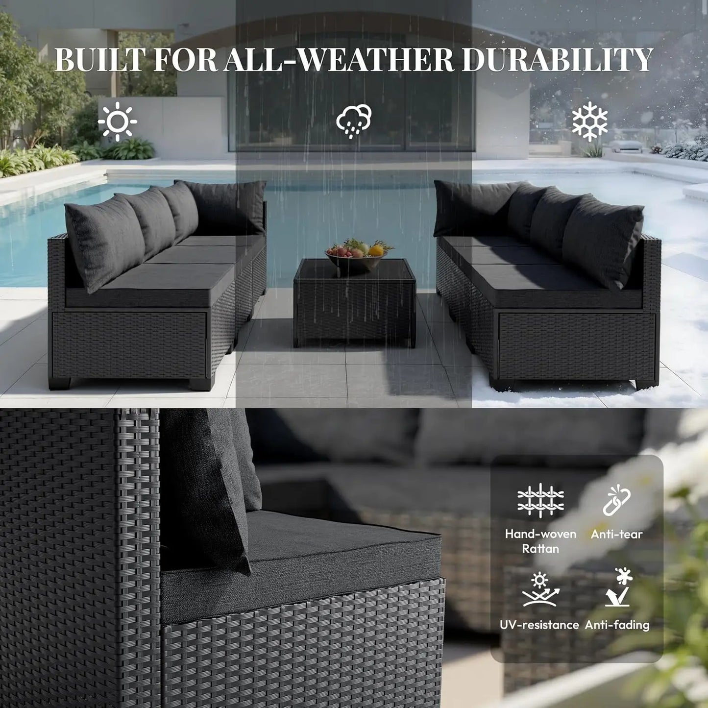 Patio Furniture Set - All-Weather,Water-Resistant - 7 Piece Wicker Rattan