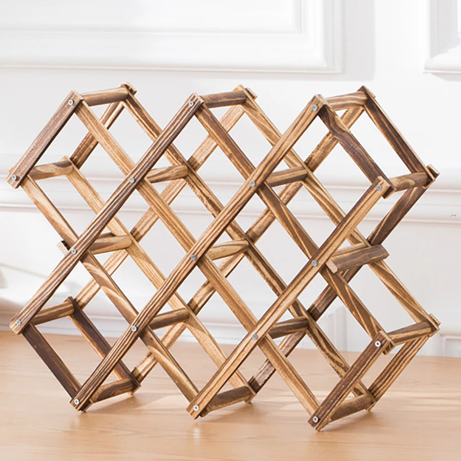Wine Storage Rack Countertop 10 Bottles Foldable Free Standing Wood