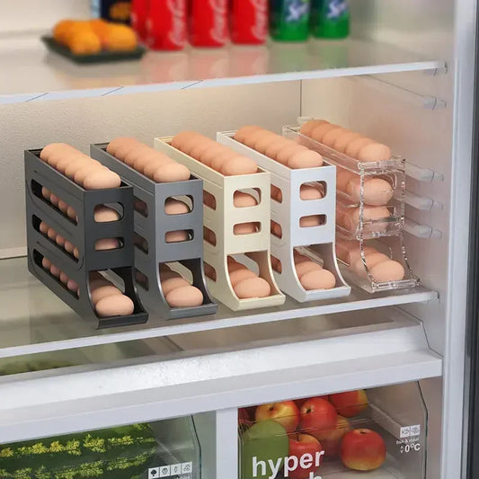 4 Tier Automatic Rolling Egg Dispenser Fridge Organizer