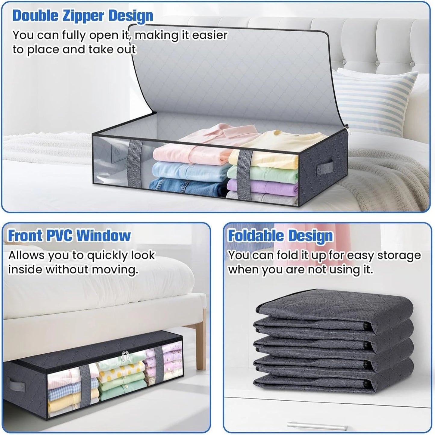4 Pack Under Bed Storage Containers Blanket, Shoes, Bedding and Clothes