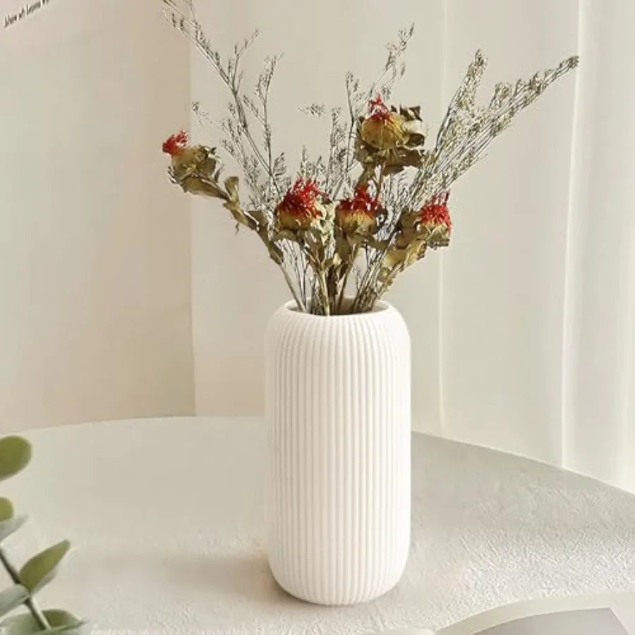Modern Small Ribbed Ceramic Vase – Textured Decorative Flower Vase for Home Décor & Coffee Table Styling