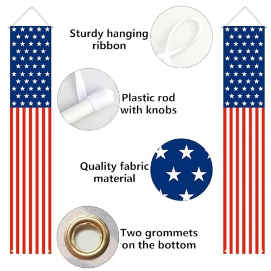 4th of July Outdoor Hanging Banners – Patriotic American Flag Porch Signs for Memorial, Veterans & Labor Day
