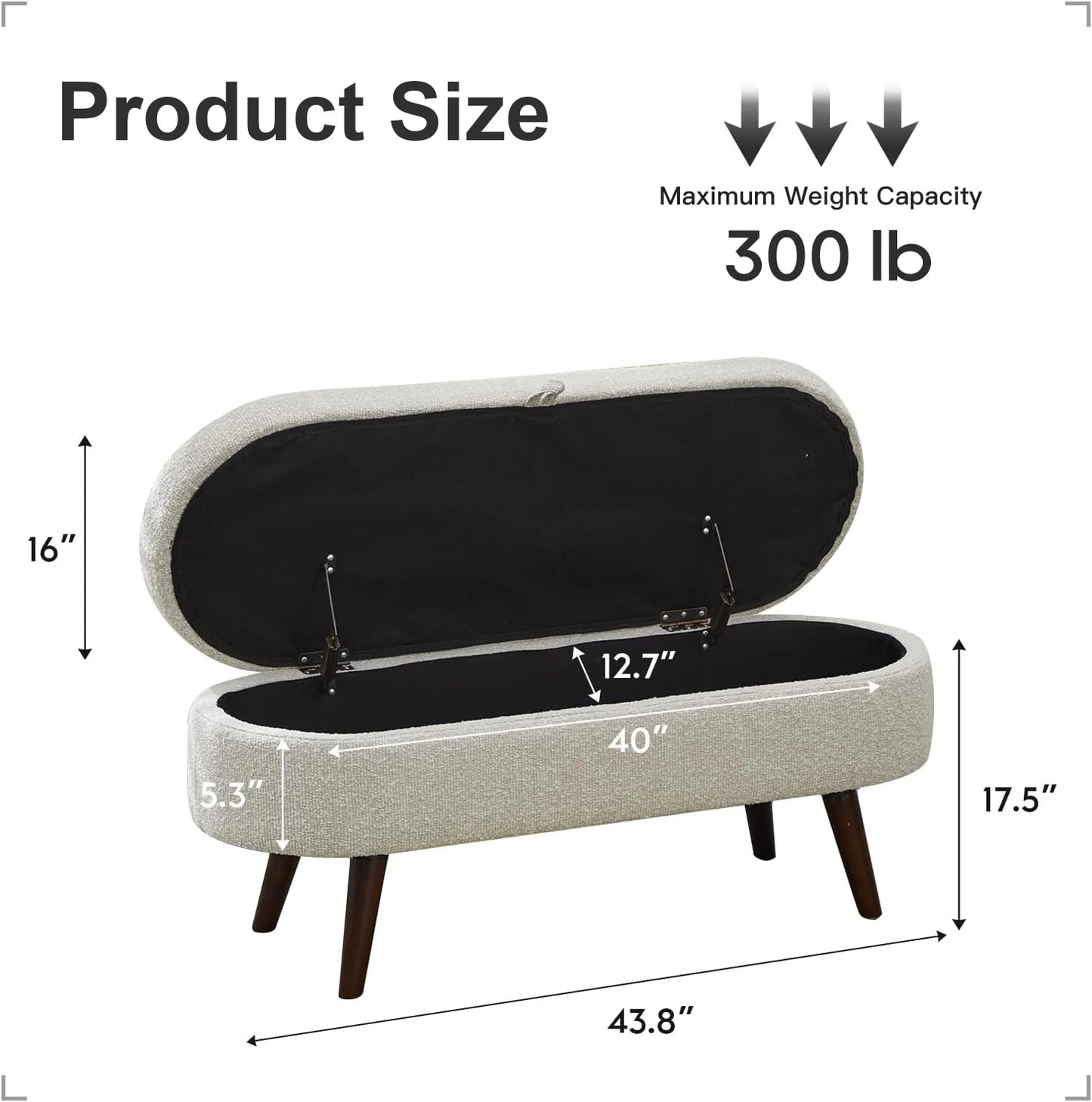 44" Storage Ottoman Bench, 300Lb. Capacity, Upholstered with Wood Legs