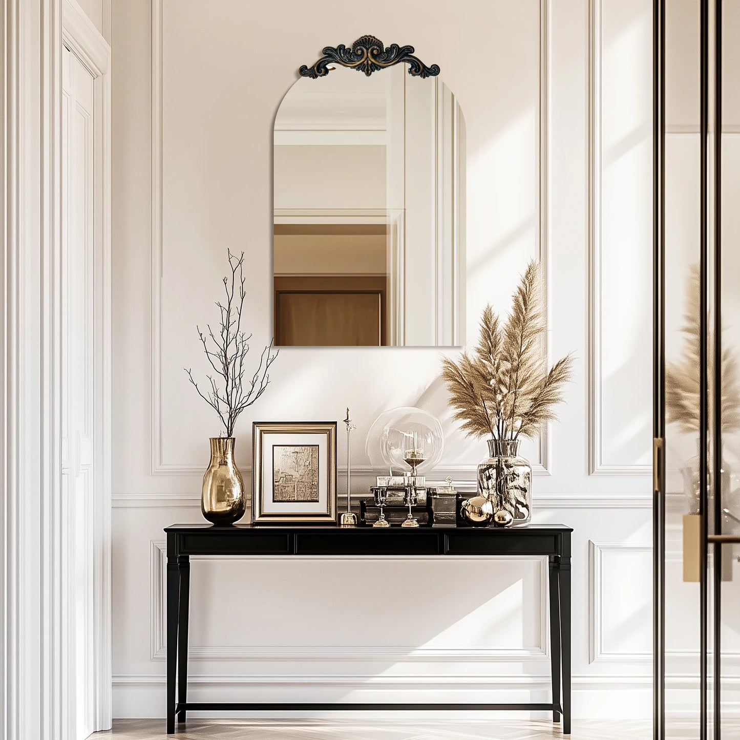 Vintage Baroque Arched Wall Mirror – Antique Gold Accent