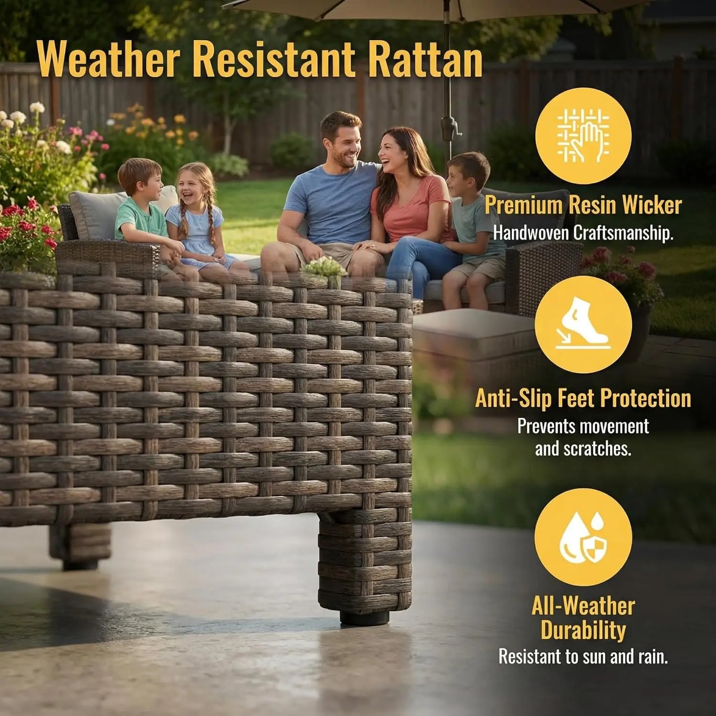 7 Piece Patio Furniture Set, High Curved Back, Wicker, All Weather Outdoor