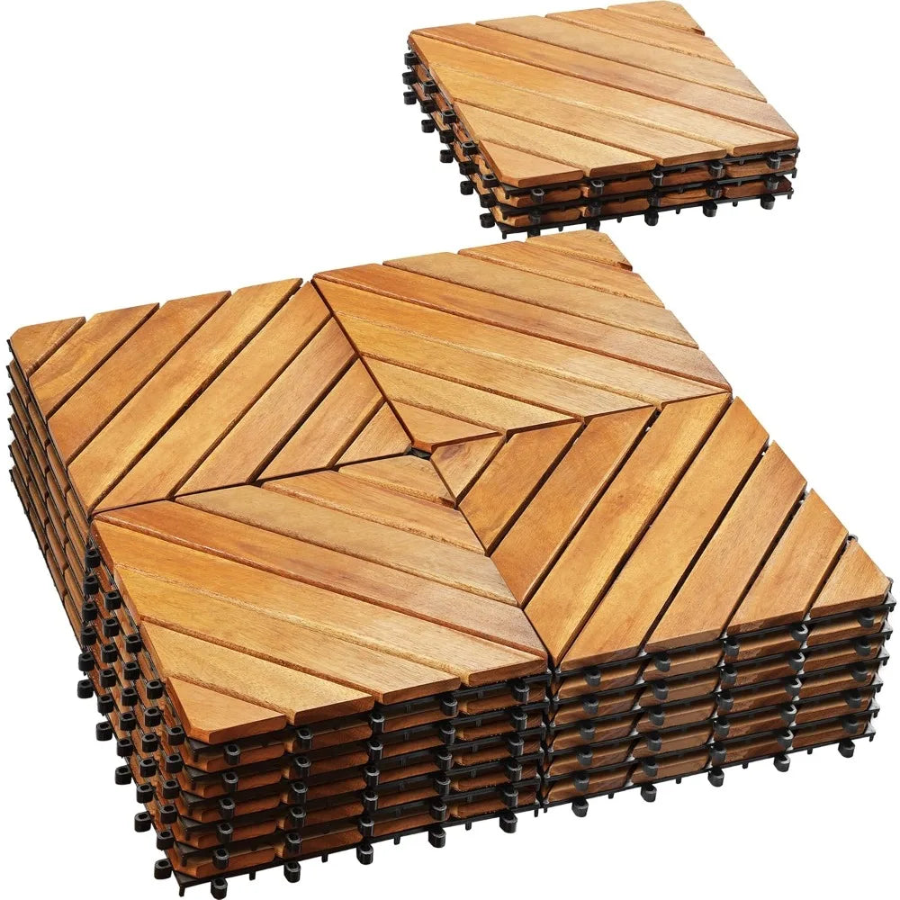 Solid Interlocking Wood Patio Tiles - 12" x 12" Indoor/Outdoor, Waterproof