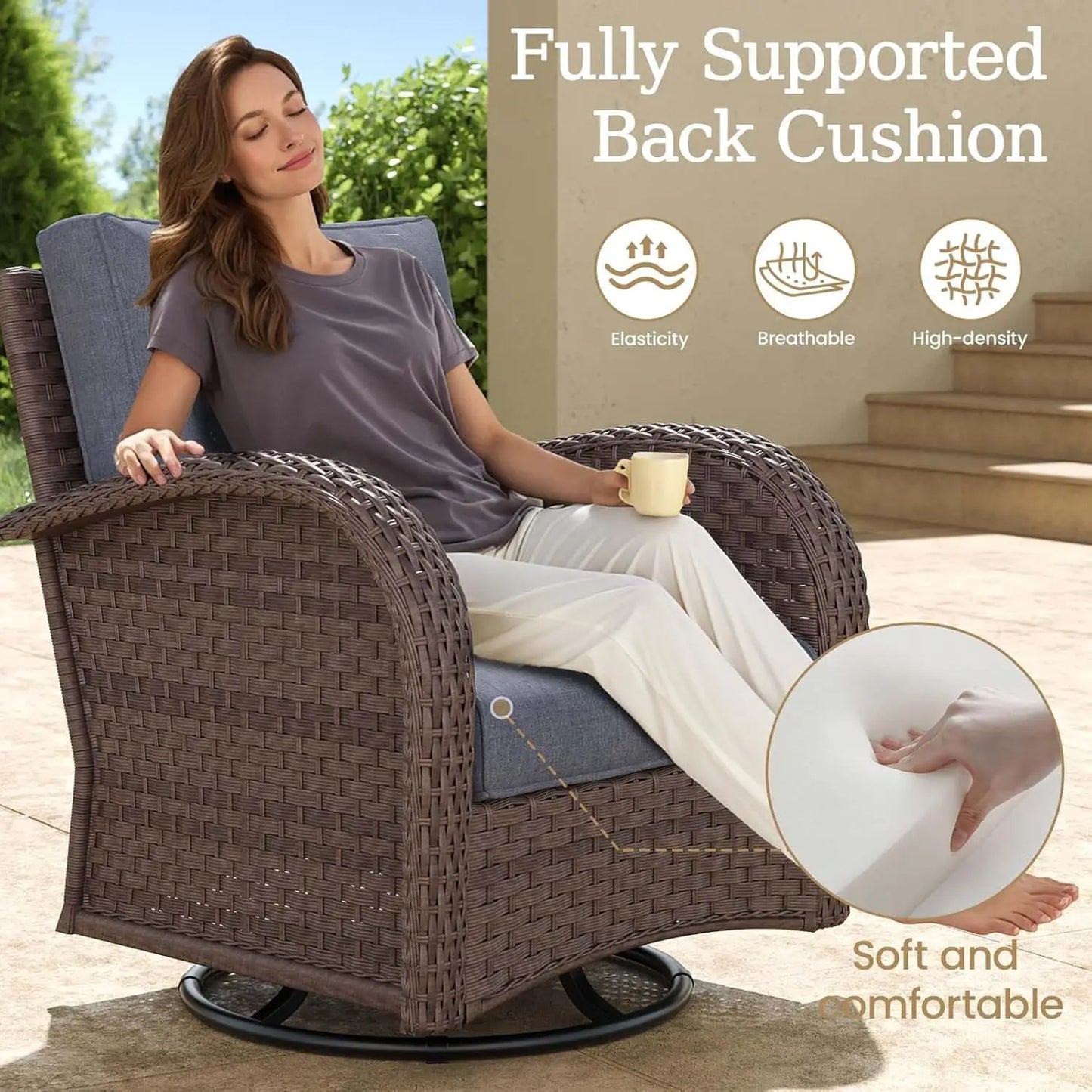 6 Pieces Wicker Patio Furniture Set - 4 High Back Swivel Rocker Chairs and 2 tables
