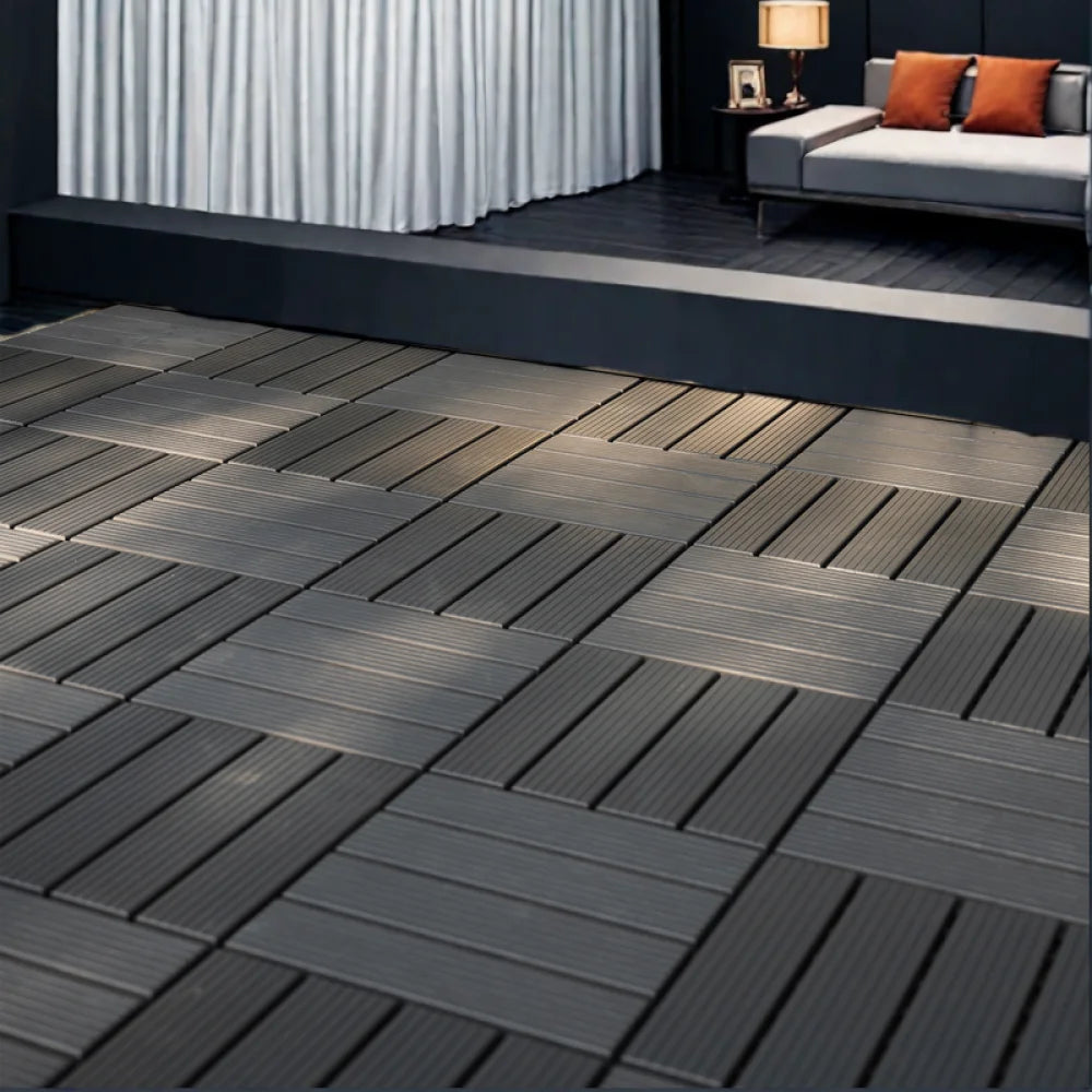 44 Pack 12x12 inch Square Waterproof Outdoor Deck Tiles - Interlocking, All-Weather, Slip-Resistant