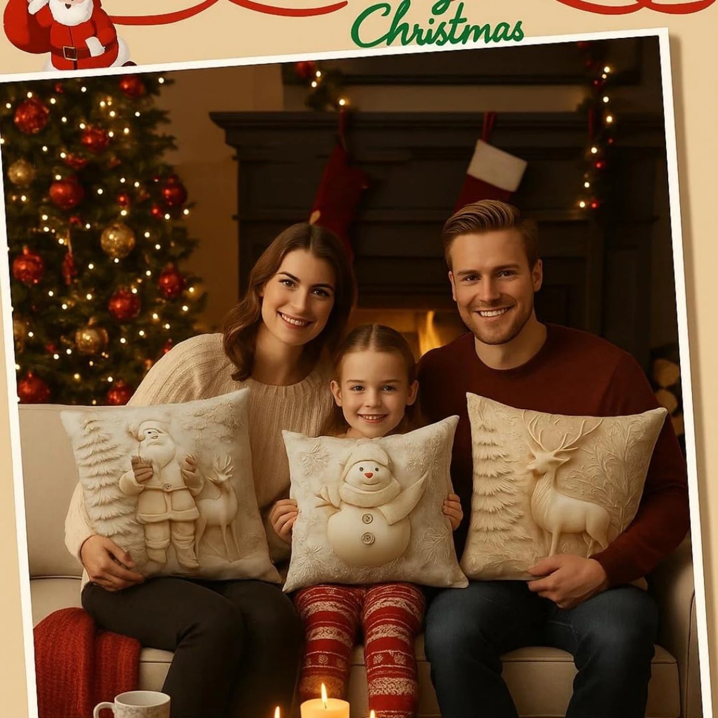 3D Christmas Pillow Covers – Set of 4 Festive Decorative Cushion Cases