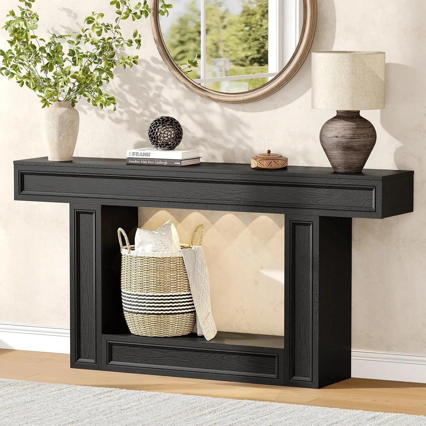 63" Console Table, 2-Tier Entryway Table with Sensor Lights