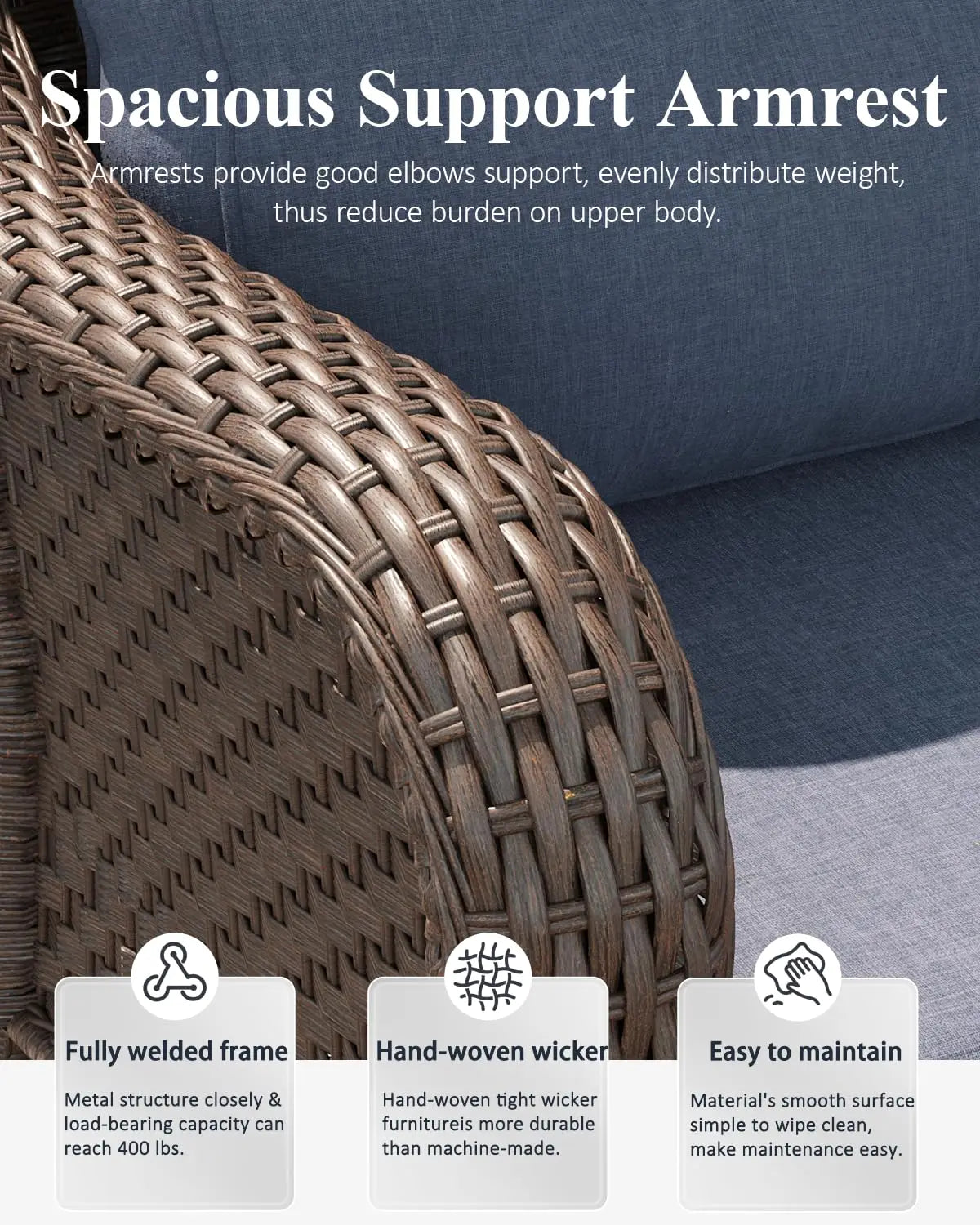5‑Piece Patio Furniture Set – Wicker Swivel Rockers with High Backs, 6" Cushions & Fire Pit Table