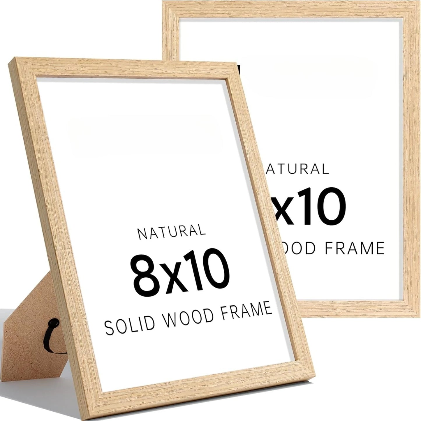 8x10 Picture Frame Set of 2, Wood, Display Photo 5x7 with Mat or 8x10 without Mat, Natural