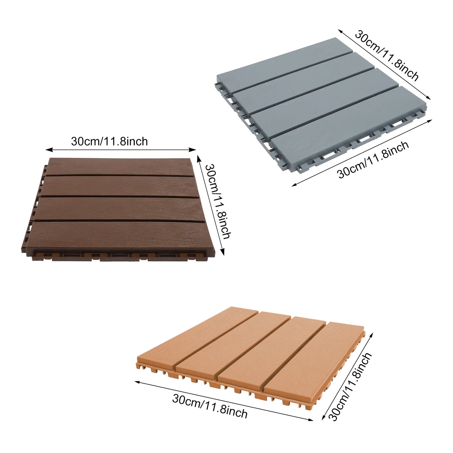 12"×12" Interlocking Deck Tiles – Waterproof, Anti‑Slip Outdoor Flooring for Balcony, Garden & Porch (Snap‑Lock Design)