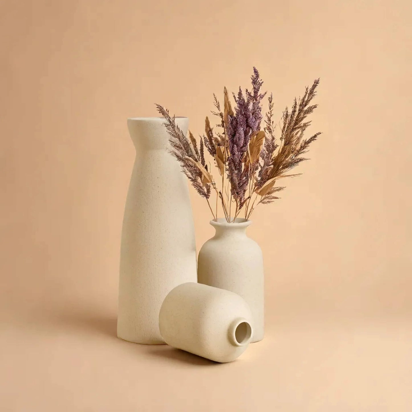 Minimalist Beige Ceramic Vases (Set of 3)