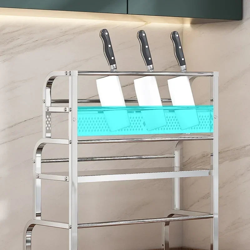 2/3 Kitchen Layer Stainless Steel Organizer Spice Rack - Seasoning Storage Frame - Knife Chopsticks Arrangement - Household Daily Use