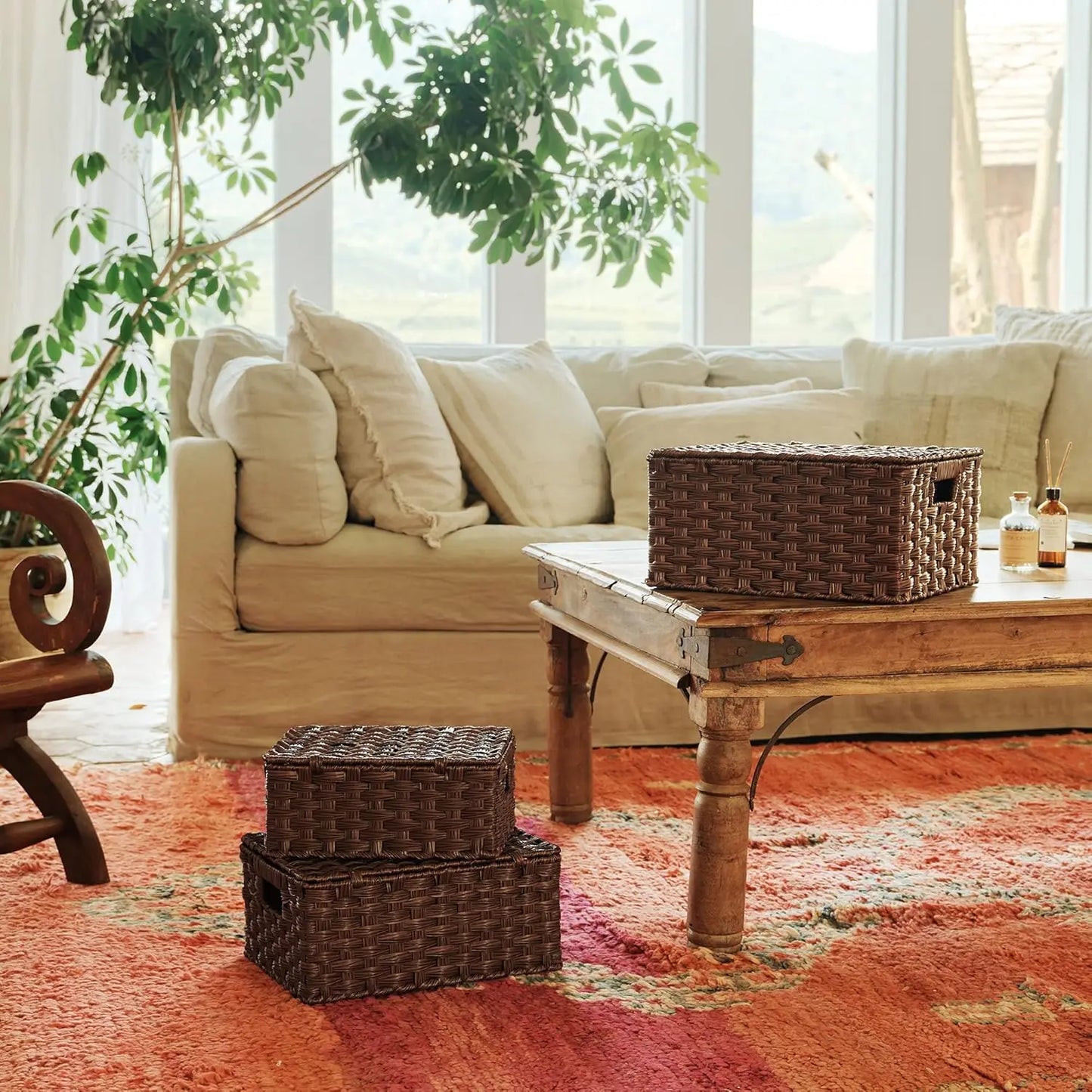 Set of 3 Wicker Baskets with Lids