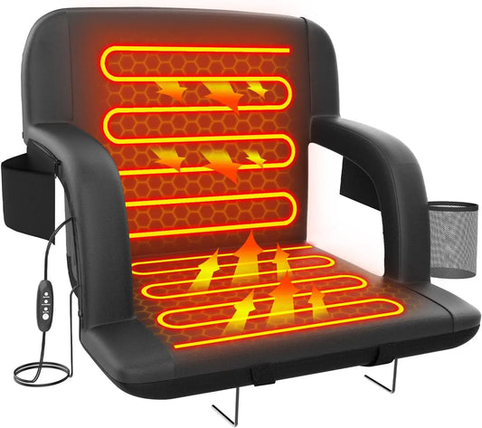 Heated Stadium Seat with Back Support, Foldable Chair with USB Heating and Storage Pockets for Outdoor Events