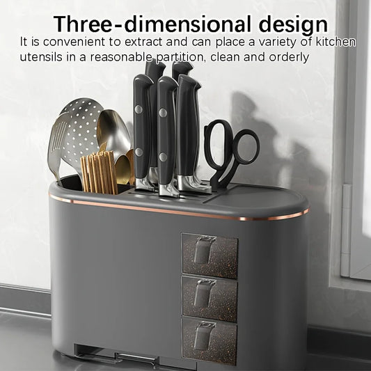 Multifunctional Kitchen Utensil Holder/Storage Rack with Drain Tray & Seasoning Box for Kitchen Countertop