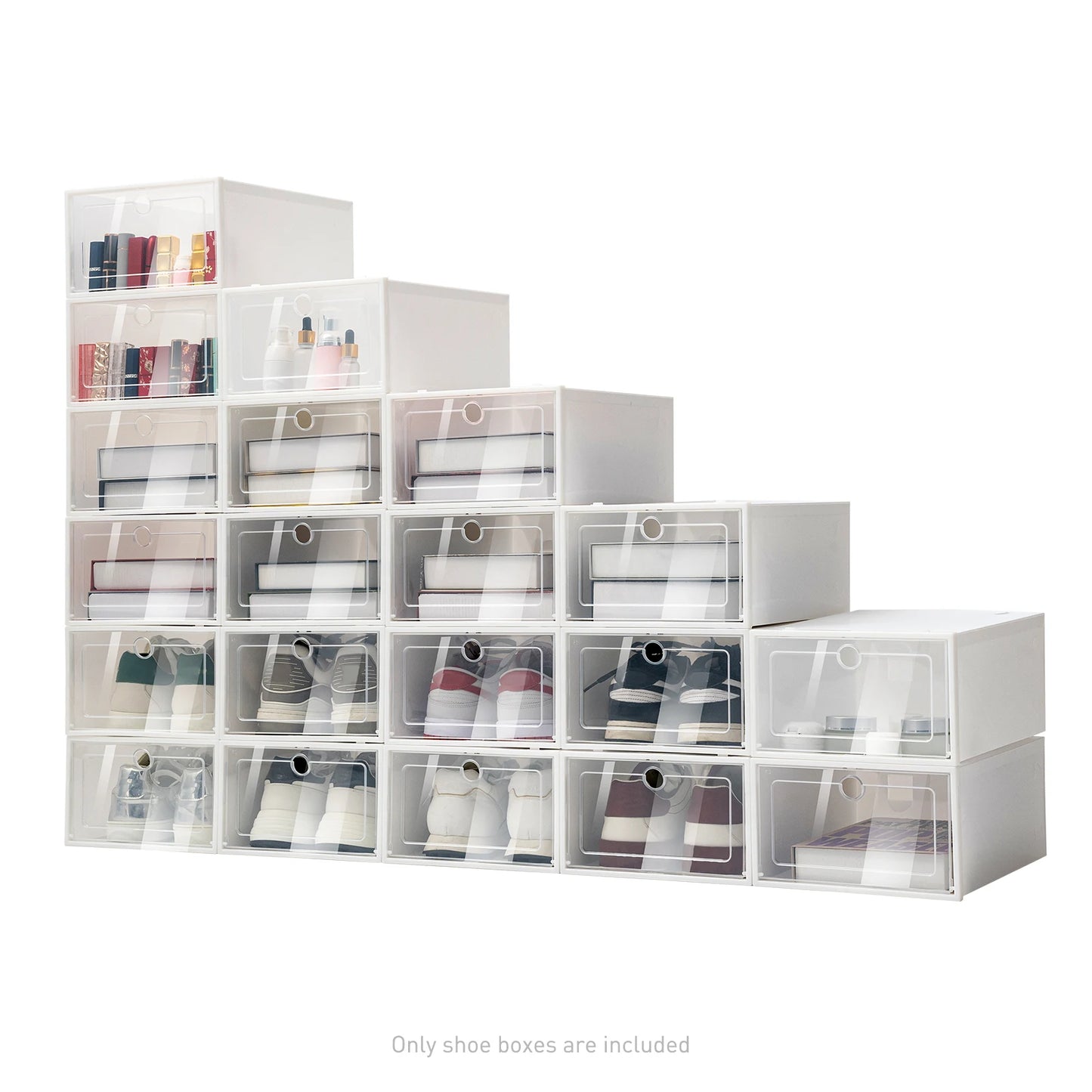 Foldable Flip Shoe Boxes Set (20/24 PCS) – Stackable Clear Plastic Shoe Storage Containers, 13" × 9" × 5.5"