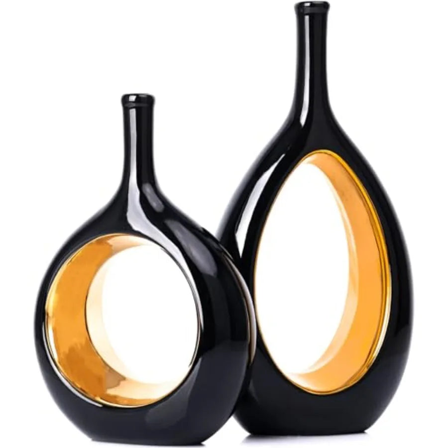 Ceramic Vase Set of 2 Hollow Circle