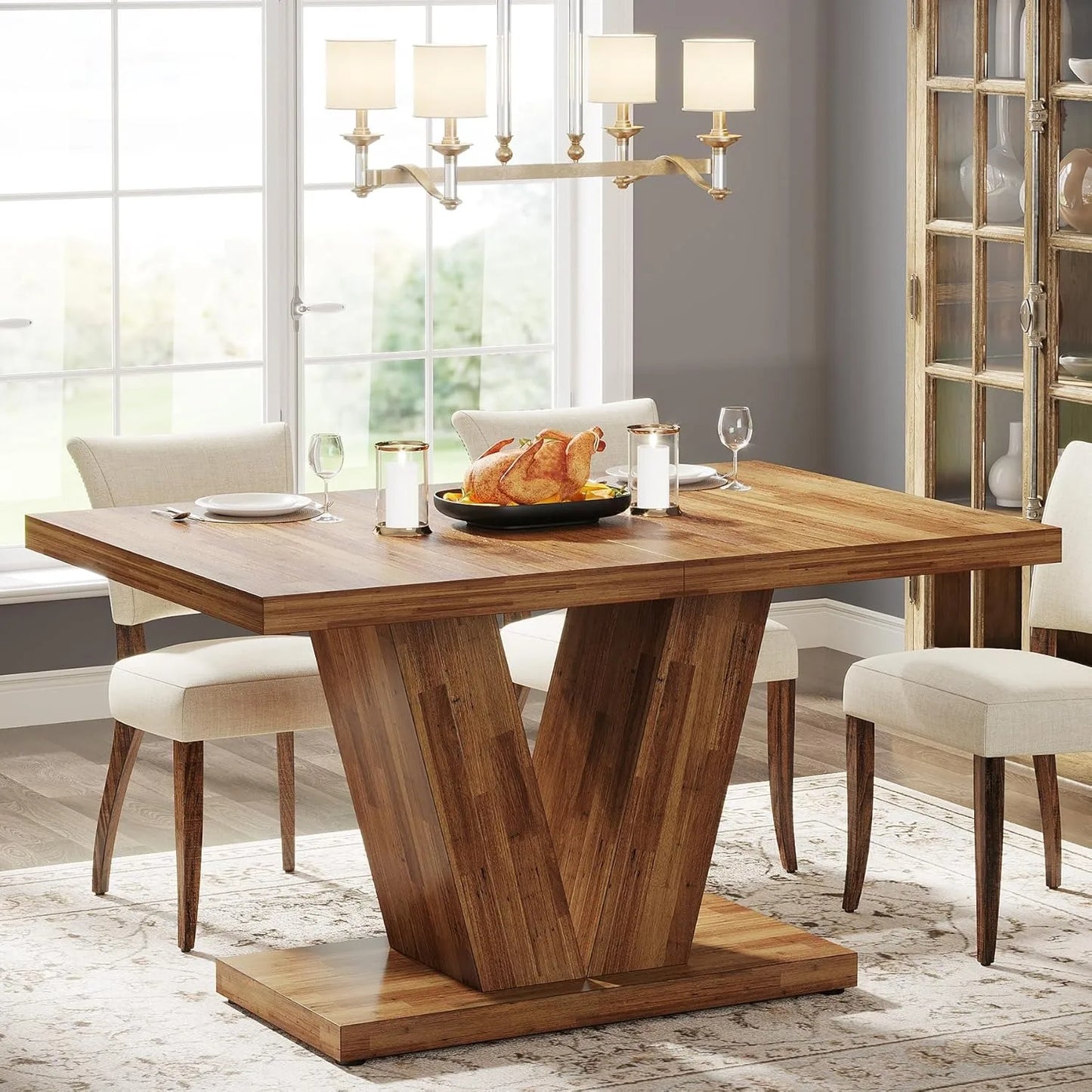 LITTLE TREE 47-Inch Dining Table with Heavy Duty Pedestal
