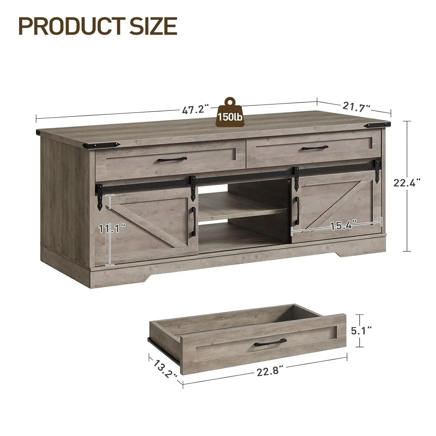 47" Farmhouse Coffee Table with 2 Drawers and Sliding Barn Doors for Storage