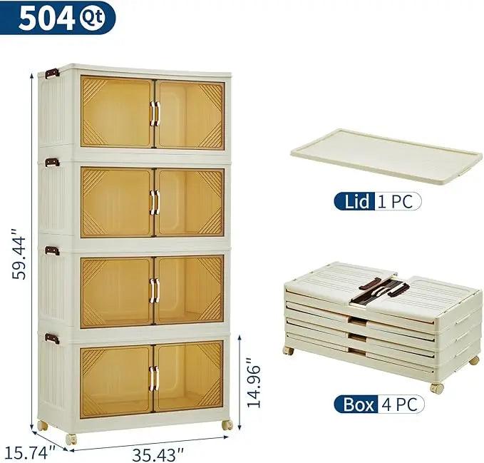 Stackable Storage Bins, Plastic Bins for Storage with Lids, Magnetic Doors