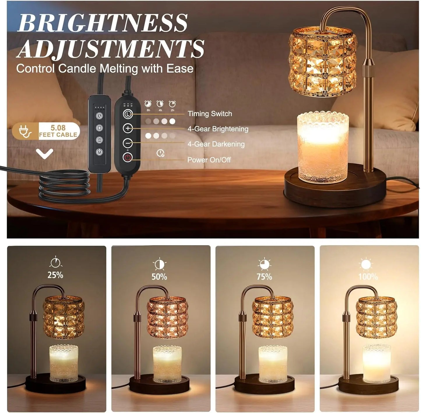 Adjustable‑Height Candle Warmer Lamp with Timer & Dimmer – Flameless, Clean, Even Wax Melting