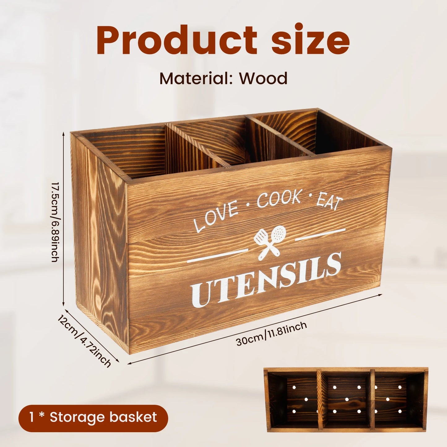 Wood Kitchen Utensil Holder – Large Spoon, Fork & Tableware Storage Caddy Organizer