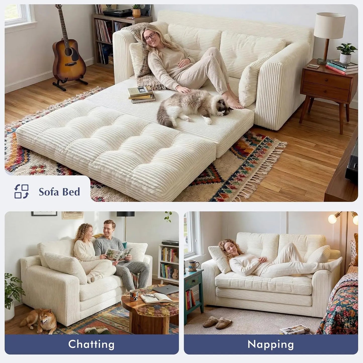 Convertible Loveseat Sleeper, Space-Saving Folding Sofa Bed for Small Spaces, No Assembly